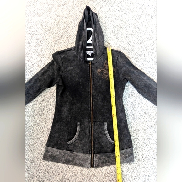 RXB Women's (Size M) Black Waffled Zip-Up Hoodie with Gold Fleur-de-Lis Graphics - Picture 8 of 14